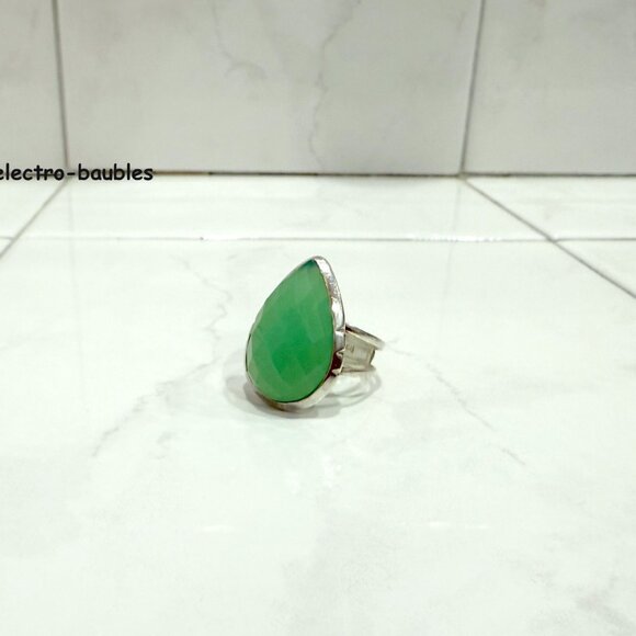 Boho Sterling Aqua Chalcedony TearDrop Ring Sz 7.75 Ladies - Picture 9 of 10